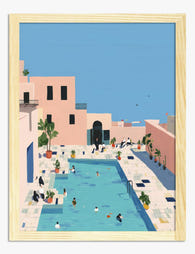 Serene Moroccan Poolside Art Print - Oak
