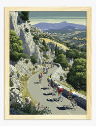 Mountain Road Cyclists Art Print Oak