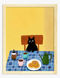 Cat’s Cozy Breakfast Art Print - Oak