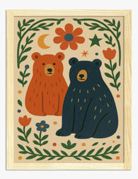 Whimsical Bear Duo Art Print Oak