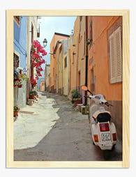 Sunlit Vespa Lane Art Print - Oak