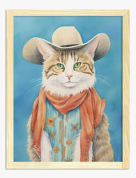 Western Feline Flair Art Print - Oak