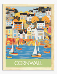 Cornwall Coastal Village Art Print - Oak