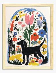 Garden Stroll with Pup Art Print - Oak