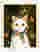 Floral Scarf Cat Portrait Art Print - Oak