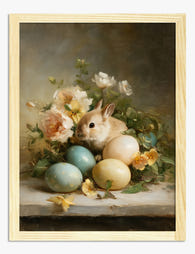 Spring Bunny & Pastel Eggs Art Print Oak