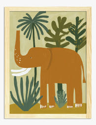Playful Jungle Elephant Art Print Oak