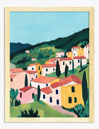 Italian Hillside Village Art Print Oak