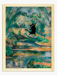 Cezanne’s Playful Cat Brook Art Print - Oak