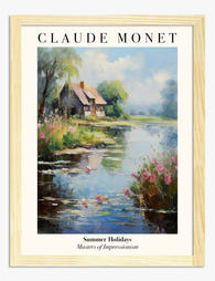 Monet Summer Cottage by the Lake Art Print - Oak