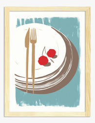 Minimalist Table Setting Art Print - Oak