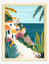 Coastal Italian Village View Art Print Oak