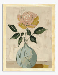 Blush Rose in Blue Vase Art Print - Oak