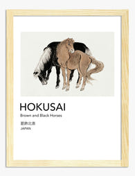 Hokusai Brown and Black Horses Art Print Oak