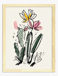 Blooming Cactus Sketch Art Print - Oak
