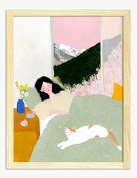 Morning Calm with Cat Art Print - Oak