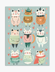 Cozy Cats in Winter Sweaters Art Print - Unframed
