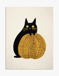 Black Cat & Pumpkin Chic Art Print - Unframed