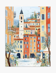 Sunlit French Village View Art Print - Unframed