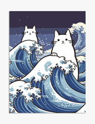 Hokusai Wave Cats Art Print - Unframed