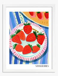 Fresh Picked Strawberries Art Print - White