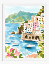 Sorrento Coast Watercolor Art Print - White