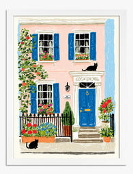 Blue Shutters & Black Cats Art Print White