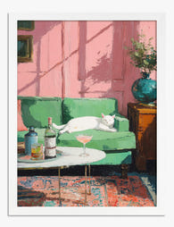 Sunlit Cat & Cocktails Art Print - White