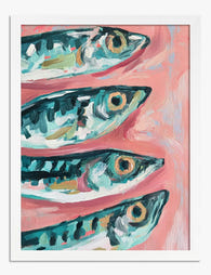 Sardines on Blush Art Print - White