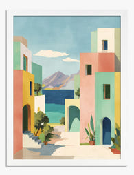 Sunlit Mediterranean Lane Art Print - White