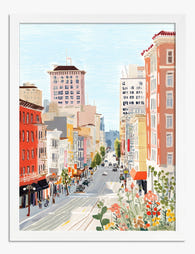 Pastel City Streetscape Art Print - White
