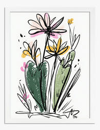 Playful Botanical Sketch Art Print - White