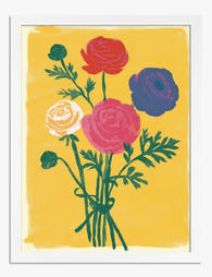 Colorful Ranunculus Bouquet Art Print - White
