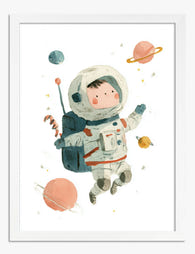 Little Explorer in Space Art Print White