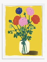 Bold Ranunculus Bouquet Art Print - White
