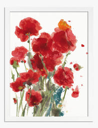 Bold Red Poppy Bouquet Art Print - White