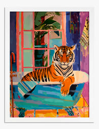 Tiger in the Tub Art Print - White