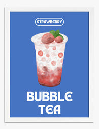 Strawberry Bubble Tea Delight Art Print - White