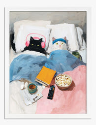Cozy Cat Movie Night Art Print White