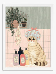 Cat in the Bath Ritual Art Print White
