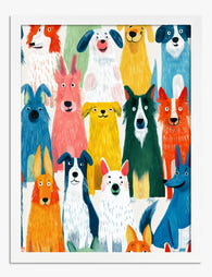 Colorful Pups Parade Art Print White