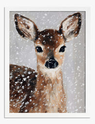 Snowy Fawn Magic Art Print - White