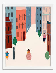 City Strolls, Soft Hues Art Print - White