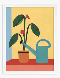 Vibrant Plant & Watering Can Art Print - White