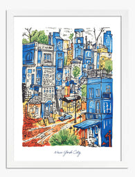 Urban Blue New York Art Print - White