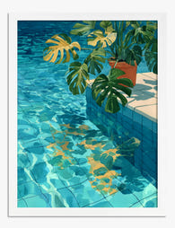 Poolside Monstera Oasis Art Print White