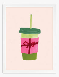 Matcha To Go with a Bow Art Print White