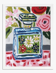 Blooming Perfume Bottle Art Print White