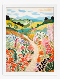 Vibrant Wildflower Path Art Print - White
