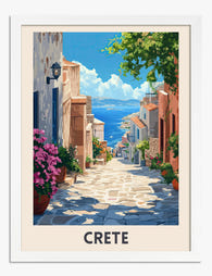 Crete Sunlit Street Art Print - White